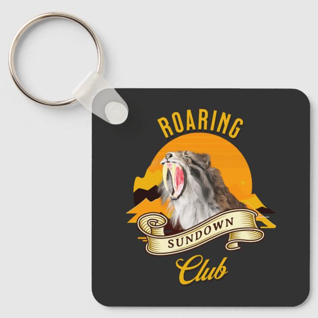 Sabertooth Tiger Retro Sunset Adventure Club Keychain (Front)