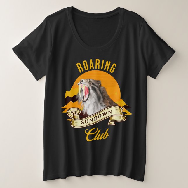 Sabertooth Tiger Retro Sunset Adventure Club Plus Size T-Shirt (Design Front)