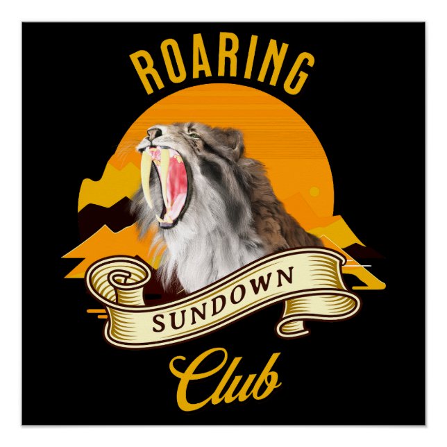 Sabertooth Tiger Retro Sunset Adventure Club Poster (Front)