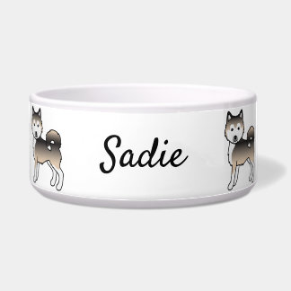 Sable Alaskan Malamute Cartoon Dogs &amp; Custom Name Bowl