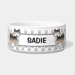 Sable Alaskan Malamute Cartoon Dogs & Pet's Name Bowl