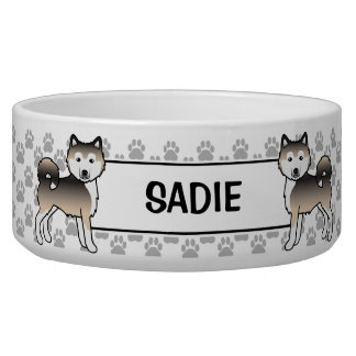 Sable Alaskan Malamute Cartoon Dogs &amp; Pet's Name Bowl