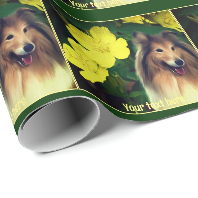 Sable Collie And Yellow Flowers Personalized Wrapping Paper (Roll Corner)
