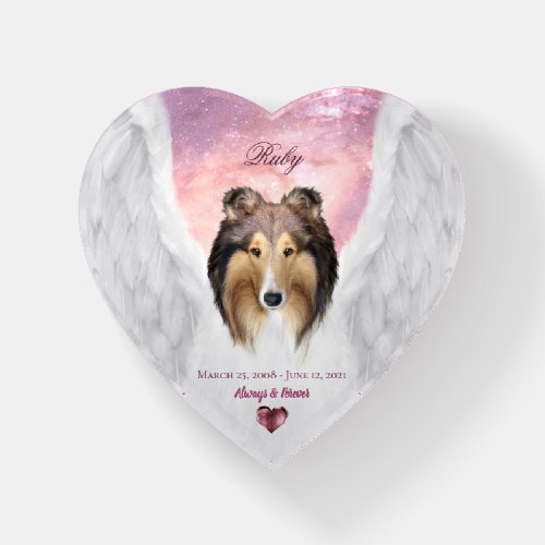 Sable Collie Angel Dog Heaven _ Pet Memorial Heart Paperweight