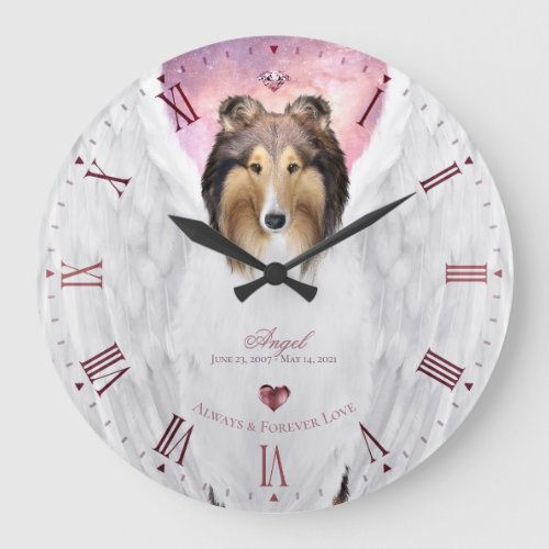 Sable Collie Angel Keepsake Pink Roman Dial _ Large Clock