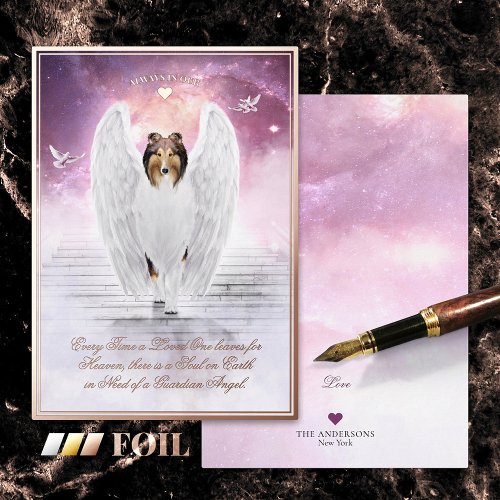 Sable Collie Angel _ Pet Loss Sympathy Foil Card