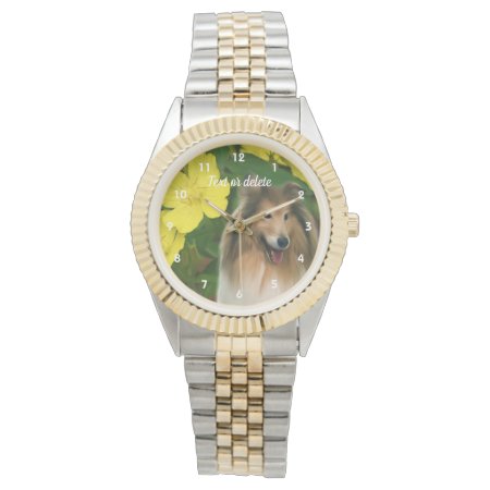 Sable Collie Dog And Yellow Flowers Personalized Watch