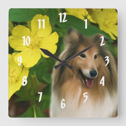 Sable Collie Dog Art Square Wall Clock