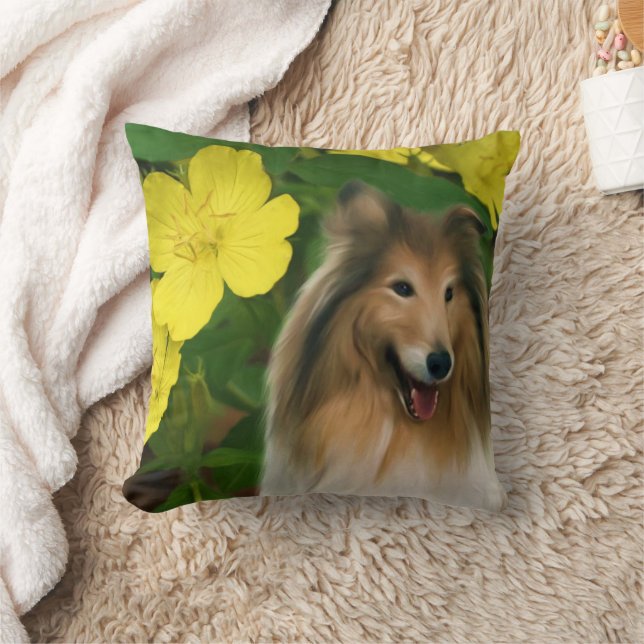 Sable Collie Dog Art Throw Pillow (Blanket)