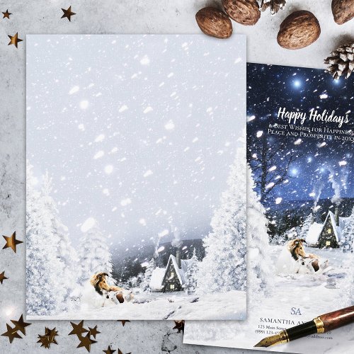 Sable Collie  Lambs Snowy Christmas _ Stationery