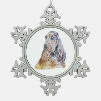 Sable English Cocker Spaniel Snowflake Pewter Christmas Ornament
