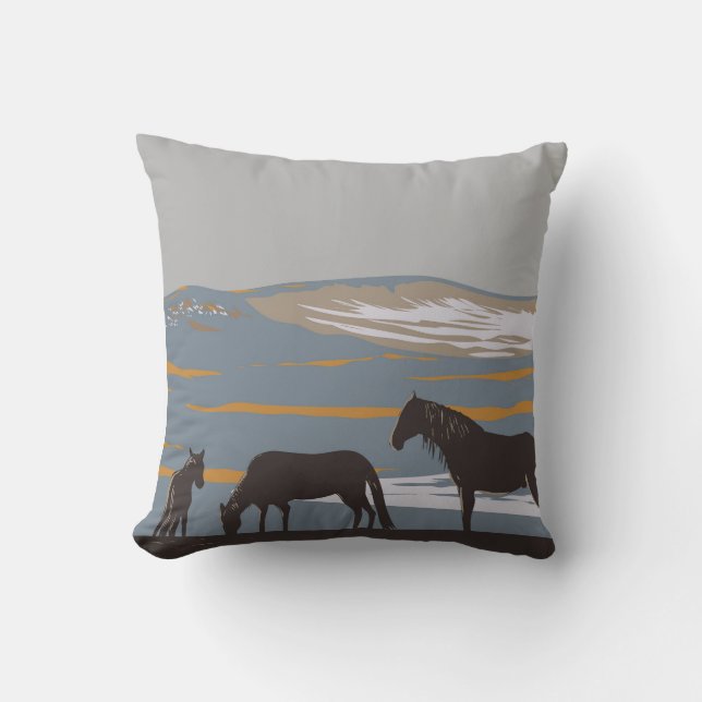  Sable Island Horse Throw Pillow (Front)