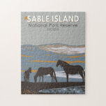 Sable Island National Park Reserve Canada Vintage Jigsaw Puzzle<br><div class="desc">Sable Island National Park Reserve vector art design. The Park is a remote barrier sandbar home to wild horses,  a large gray seal colony,  plus multiple offshore wrecks.</div>