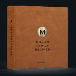 Sable Leather Gold Monogram Family Recipe 3 Ring Binder<br><div class="desc">Modern recipe binder features a minimal design in sable brown leather print. Custom family name presented in the center in stylish simple font with a complimentary minimal monogram medallion. Shown with a custom name and monogram initial on the front in modern typography, this personalized family recipe binder is designed with...</div>