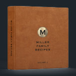 Sable Leather Gold Monogram Family Recipe 3 Ring Binder<br><div class="desc">Modern recipe binder features a minimal design in sable brown leather print. Custom family name presented in the center in stylish simple font with a complimentary minimal monogram medallion. Shown with a custom name and monogram initial on the front in modern typography, this personalized family recipe binder is designed with...</div>