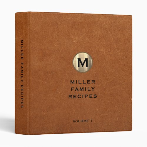 Sable Leather Gold Monogram Family Recipe 3 Ring Binder