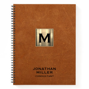 Sable Leather Gold Monogram Notebook