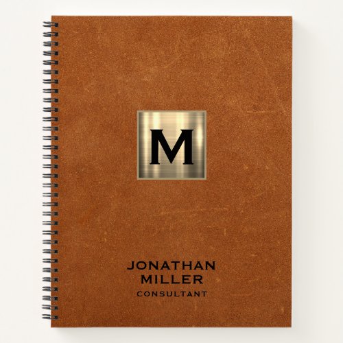 Sable Leather Gold Monogram Notebook