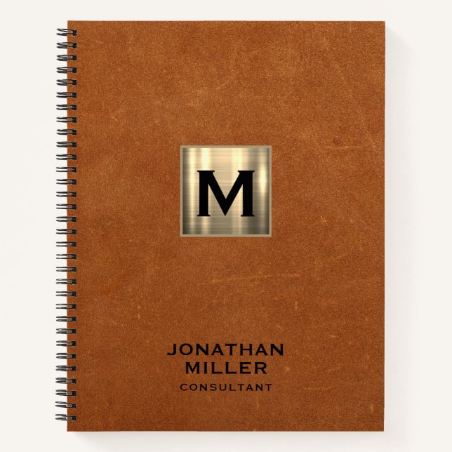 Sable Leather Gold Monogram Notebook (Front)