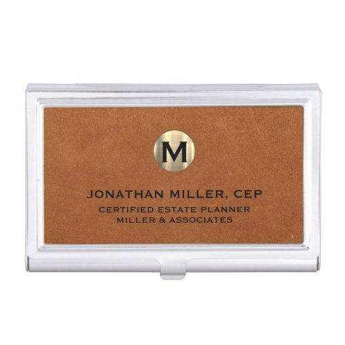 Sable Leather Luxury Gold Initial Logo Business Card Case