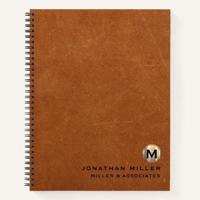 Sable Leather Luxury Gold Initial Logo Notebook (Front)
