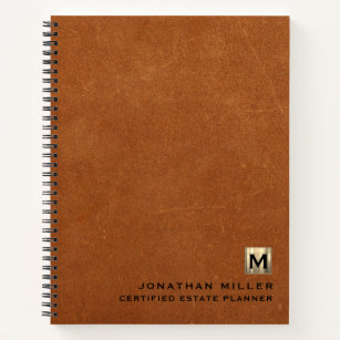 Sable Leather Luxury Gold Initial Logo Notebook