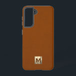 Sable Luxury Gold Monogram Samsung Galaxy S21 Case<br><div class="desc">Simple luxury monogrammed phone case features a modern design with brushed metallic gold monogram emblem on sable suede look textured background. </div>