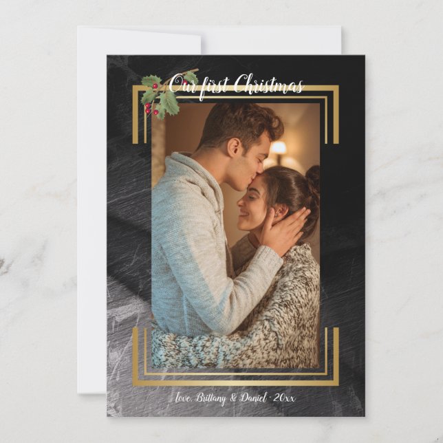 Sable Marble Photo Holiday Card Vertical (Front)