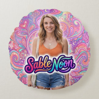 Sable Noon Beauty Pose #1 With Colorful Background Round Pillow