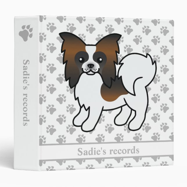 Sable Papillon Cute Cartoon Dog & Text 3 Ring Binder (Front/Spine)