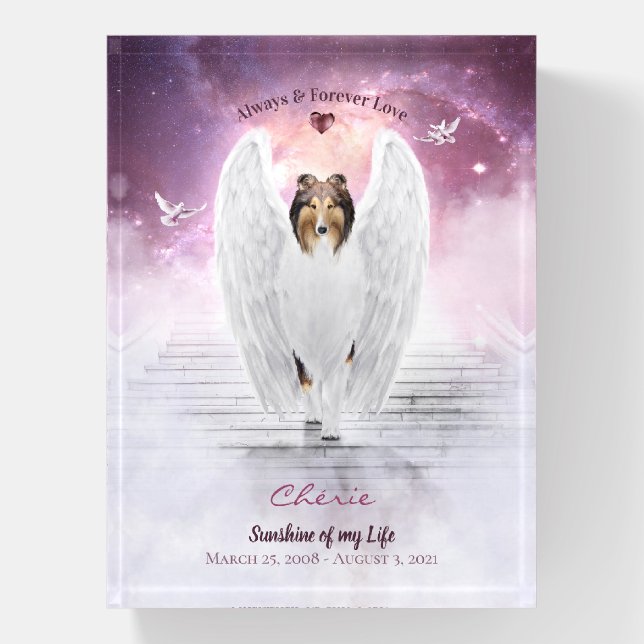 Sable Rough Collie Angel Dog Heaven - Pet Memorial Paperweight (Vertical)
