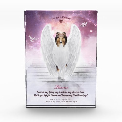 Sable Rough Collie Angel in Heaven _ Pet Memorial Photo Block