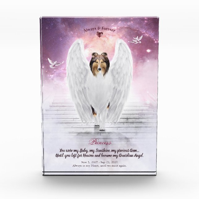 Sable Rough Collie Angel in Heaven - Pet Memorial Photo Block (Front)