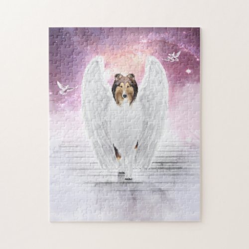 Sable Rough Collie Angel on Stairs to Dog Heaven _ Jigsaw Puzzle