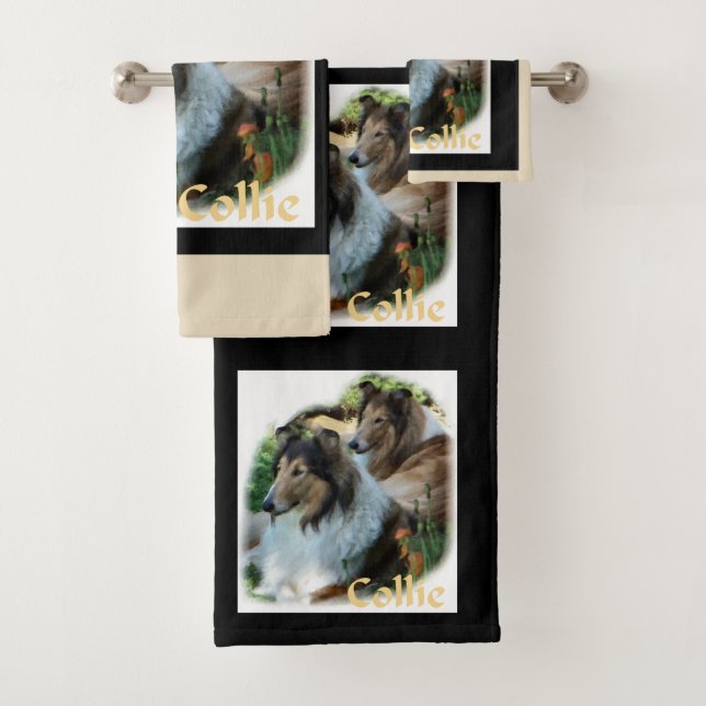 Sable Rough Collie Art Bath Towel Set (Insitu)