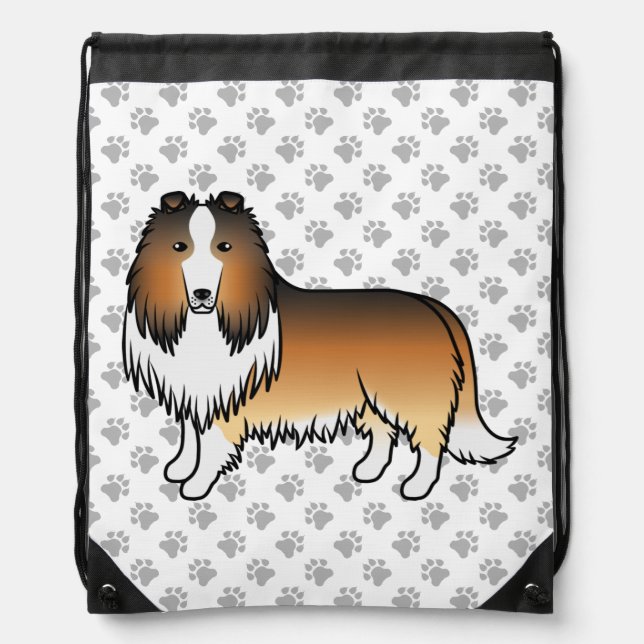 Sable Rough Collie Cute Cartoon Dog Drawstring Bag (Front)