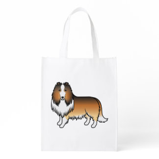 Sable Rough Collie Cute Cartoon Dog Grocery Bag