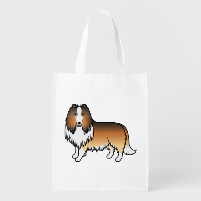 Sable Rough Collie Cute Cartoon Dog Grocery Bag (Front)