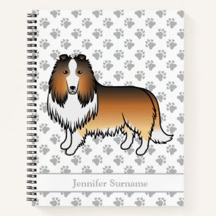 Sable Rough Collie Cute Cartoon Dog & Name Notebook
