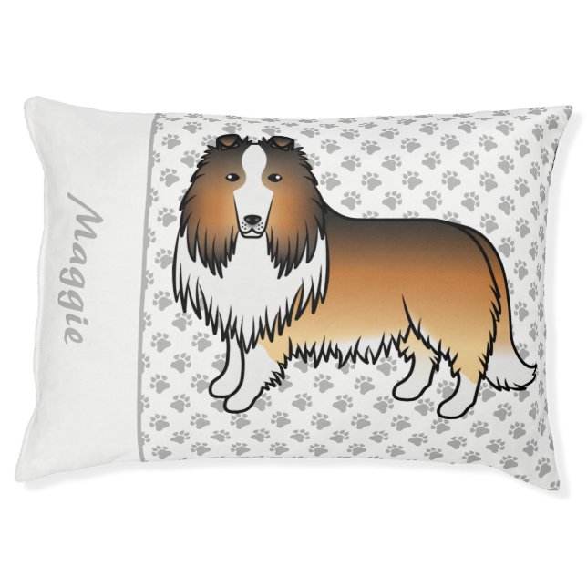 Sable Rough Collie Cute Cartoon Dog & Name Pet Bed (Front)