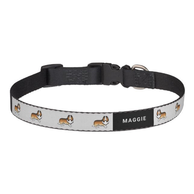 Sable Rough Collie Cute Cartoon Dog & Name Pet Collar (Front)