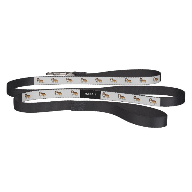 Sable Rough Collie Cute Cartoon Dog & Name Pet Leash (Full)