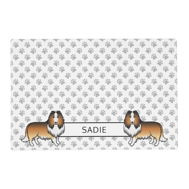 Sable Rough Collie Cute Cartoon Dog & Name Placemat (Front)