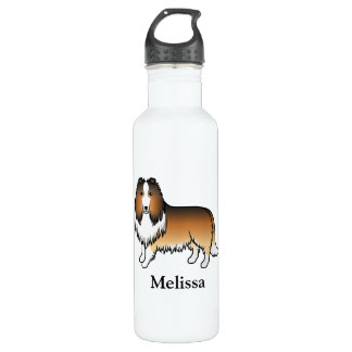 Sable Rough Collie Cute Cartoon Dog &amp; Name Stainless Steel Water Bottle