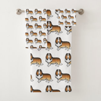 Sable Rough Collie Cute Cartoon Dog Pattern Bath Towel Set