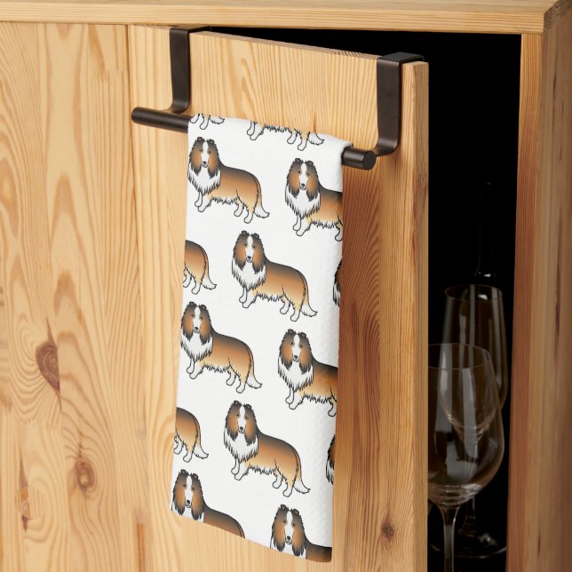 Sable Rough Collie Cute Cartoon Dog Pattern Kitchen Towel (Thirds Fold)