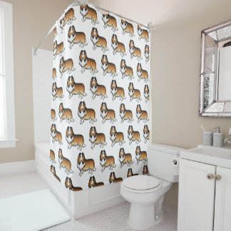 Sable Rough Collie Cute Cartoon Dog Pattern Shower Curtain