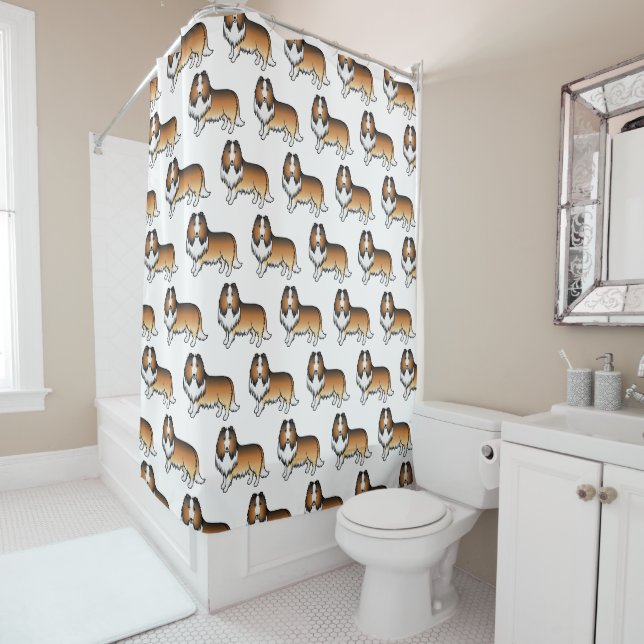 Sable Rough Collie Cute Cartoon Dog Pattern Shower Curtain (In Situ)