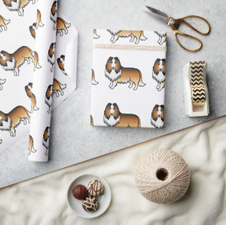Sable Rough Collie Cute Cartoon Dog Pattern Wrapping Paper