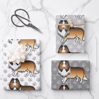 Sable Rough Collie Cute Cartoon Dog Pattern Wrapping Paper Sheets